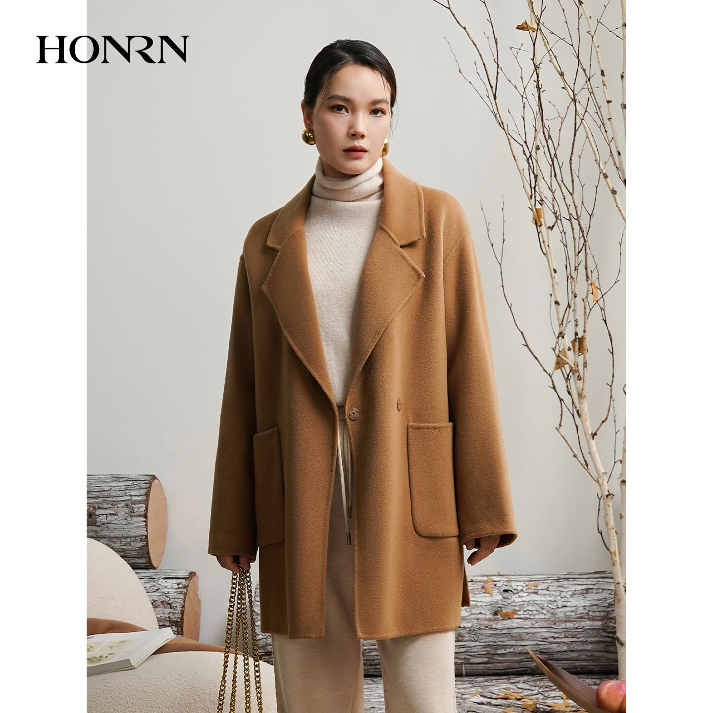 HONRN/红人双面羊毛呢子大衣外套