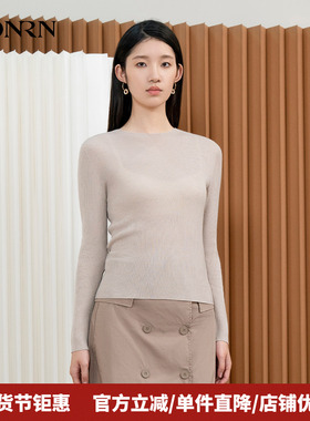 HONRN/红人修身显瘦长袖圆领套头羊毛针织衫上衣女春秋HI33OM018
