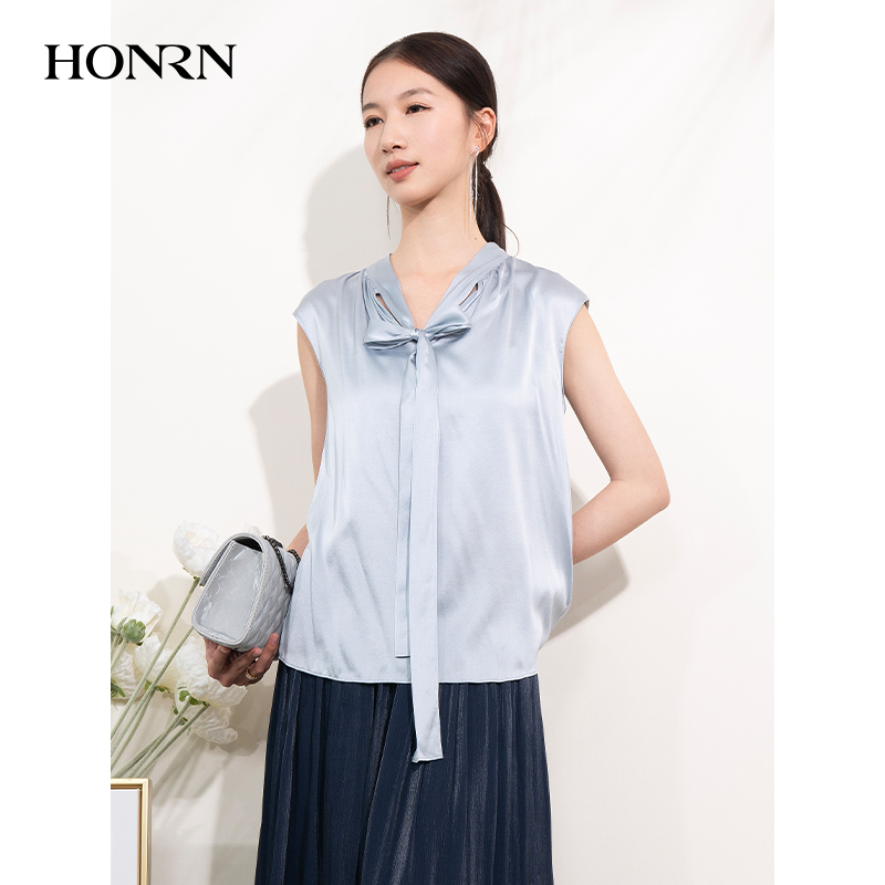 HONRN/红人系带桑蚕丝衬衫上衣