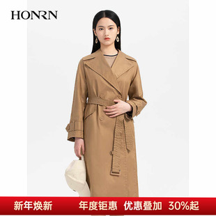 HH33OF356 系带收腰风衣外套女春秋款 HONRN 红人气质休闲宽松长款