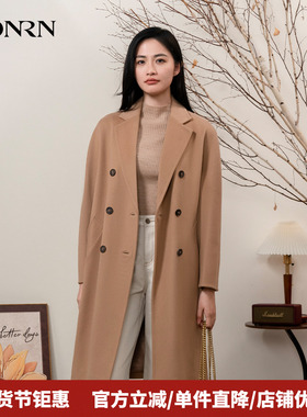 HONRN/红人双排扣中长款山羊绒羊毛呢子大衣外套女秋冬HI55OD860