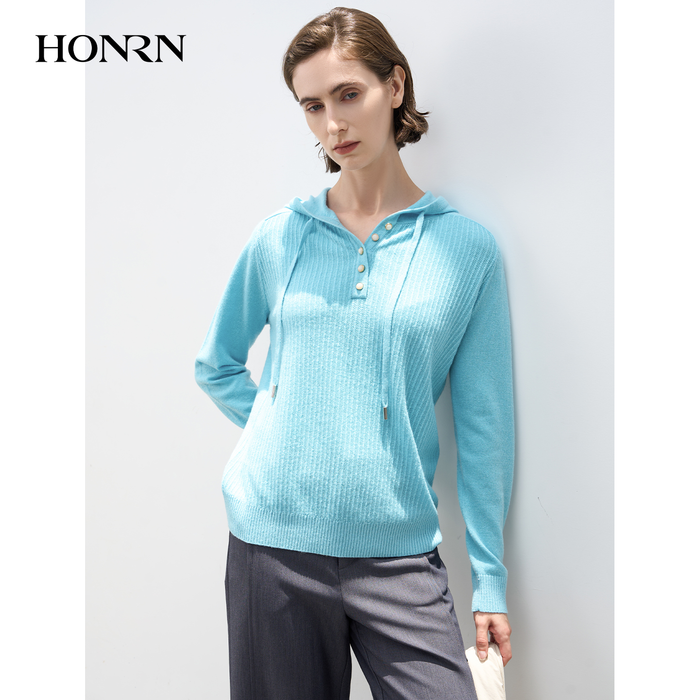 HONRN/红人连帽抽绳针织衫