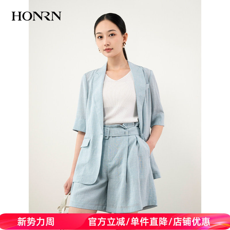 HONRN/红人休闲修身显瘦五分袖西装上衣外套夏季薄款女HH22OS197