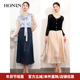 夏季 HONRN 红人气质松紧腰裙子a字百褶裙流光半身裙长款 HI22OQ923