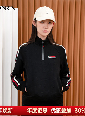 HONRN/红人修身黑色短款立领长袖套头卫衣上衣女款秋冬HI55SY177