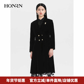 HONRN HH33OS364 收腰外套女春秋中长款 红人复古丝绒西装 领修身