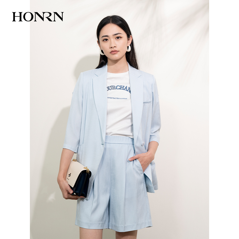 HONRN/红人休闲时尚宽松七分袖薄款西装外套上衣女款夏HI22OS412