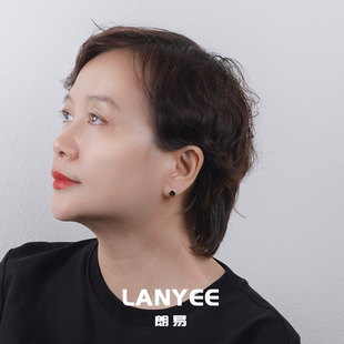 LANYEE黑白玛瑙旋尖耳钉女轻奢原创设计纯银铸金钉镶宝石七夕礼物