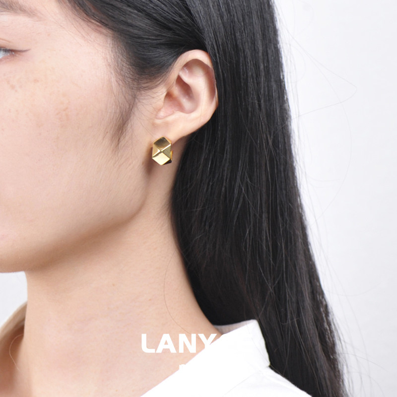 LANYEE几何多面体半包耳钉女轻奢小众设计感高级气质精致优雅时尚