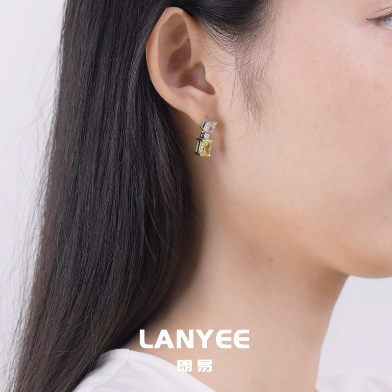 LANYEE菠萝黄水晶耳钉耳环耳坠耳饰小众设计感时尚轻奢通勤高级感