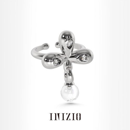 INIZIO若水十字花水晶开口戒指