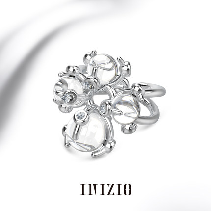 INIZIO 光启系列 白水晶十字花戒指原创设计感小众高级感开口戒