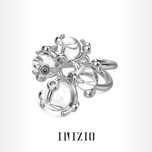 INIZIO光启十字花白水晶开口戒