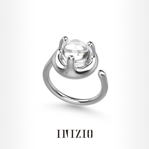 INIZIO 灵露系列 新品白水晶前开口戒指原创设计小众高级开口可调