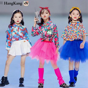 六一儿童复古港式花衬衫粉色蓬蓬纱裙演出服女童走秀幼儿护花使者