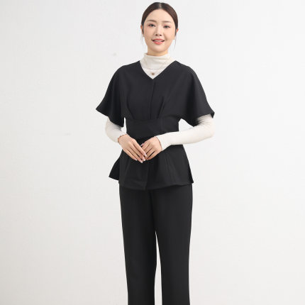 美容院高端美容师工作服女足浴养生馆技师气质短袖套装大码定做秋