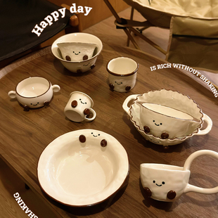 米家可可豆陶瓷釉下彩儿童餐盘饮水杯双耳碗甜品碗酸奶碗咖啡杯子