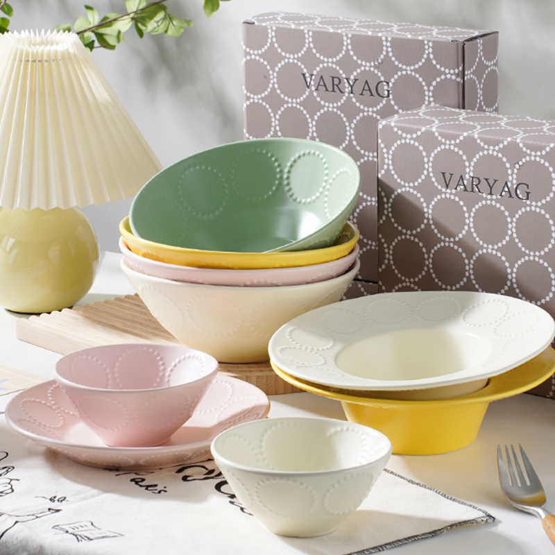 法式浮雕陶瓷复古珠圈碗多色可选