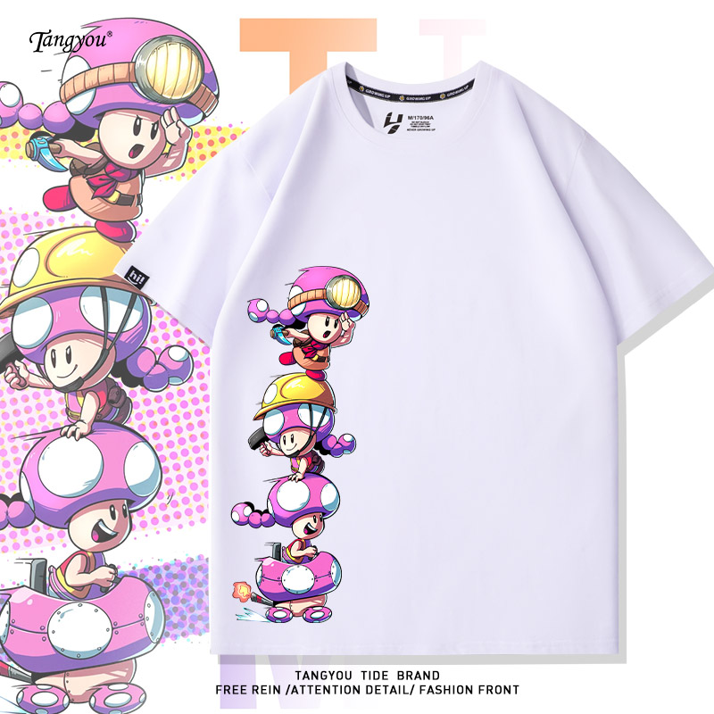 马里奥蘑菇头Toad夏季超火短袖t恤美式新款卡通流行圆领休闲半袖