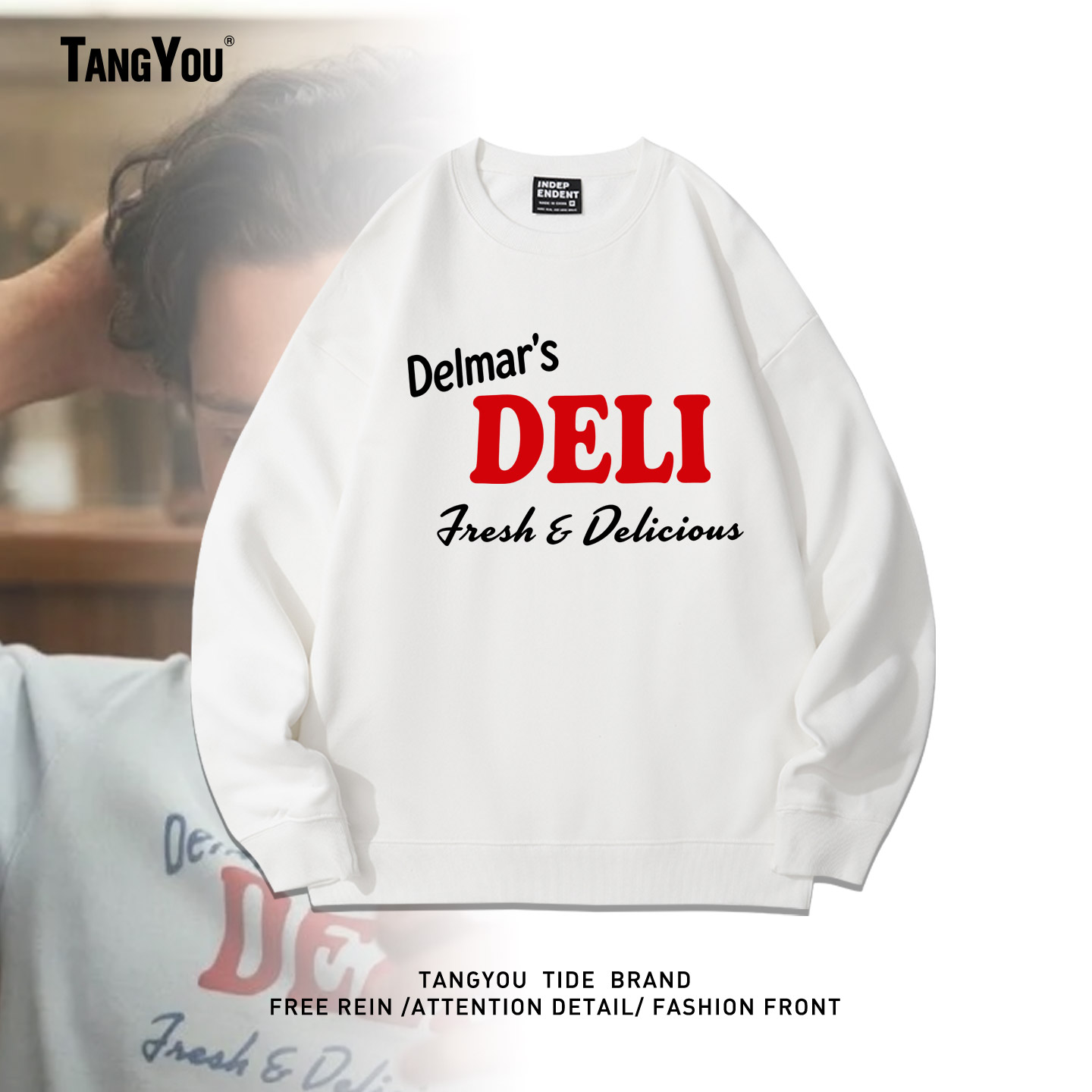 蜘蛛侠英雄归来荷兰弟同款Delmar's DELI字母印花圆领秋冬卫衣服