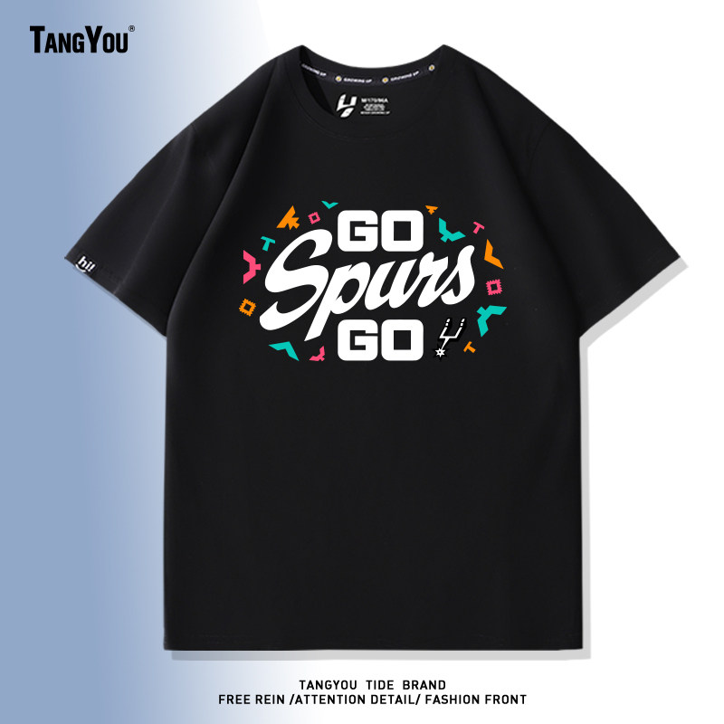马刺队夺冠纪念Go Spurs Go加油同款t恤短袖文班亚马篮球训练上衣