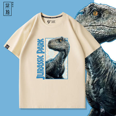 夏季潮流新款美式卡通恐龙印花男t恤衫纯棉宽松美式高街百搭短袖