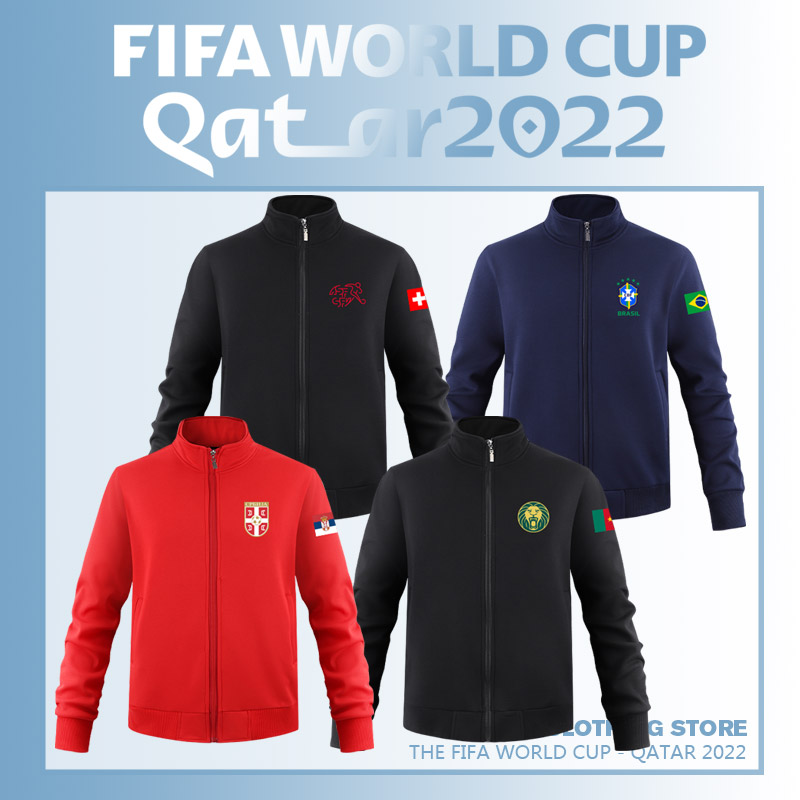 卡塔尔世界杯G组巴西塞尔维亚队足球训练比赛服外套男士运动卫衣