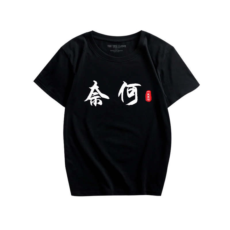 创意中国风汉字一笑奈何短袖男女纯棉休闲文字衣服时尚宽松打底衫