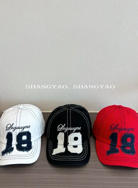 亲子款韩国ig博主同款四季百搭儿童帽子棒球帽男女百搭做旧鸭舌帽