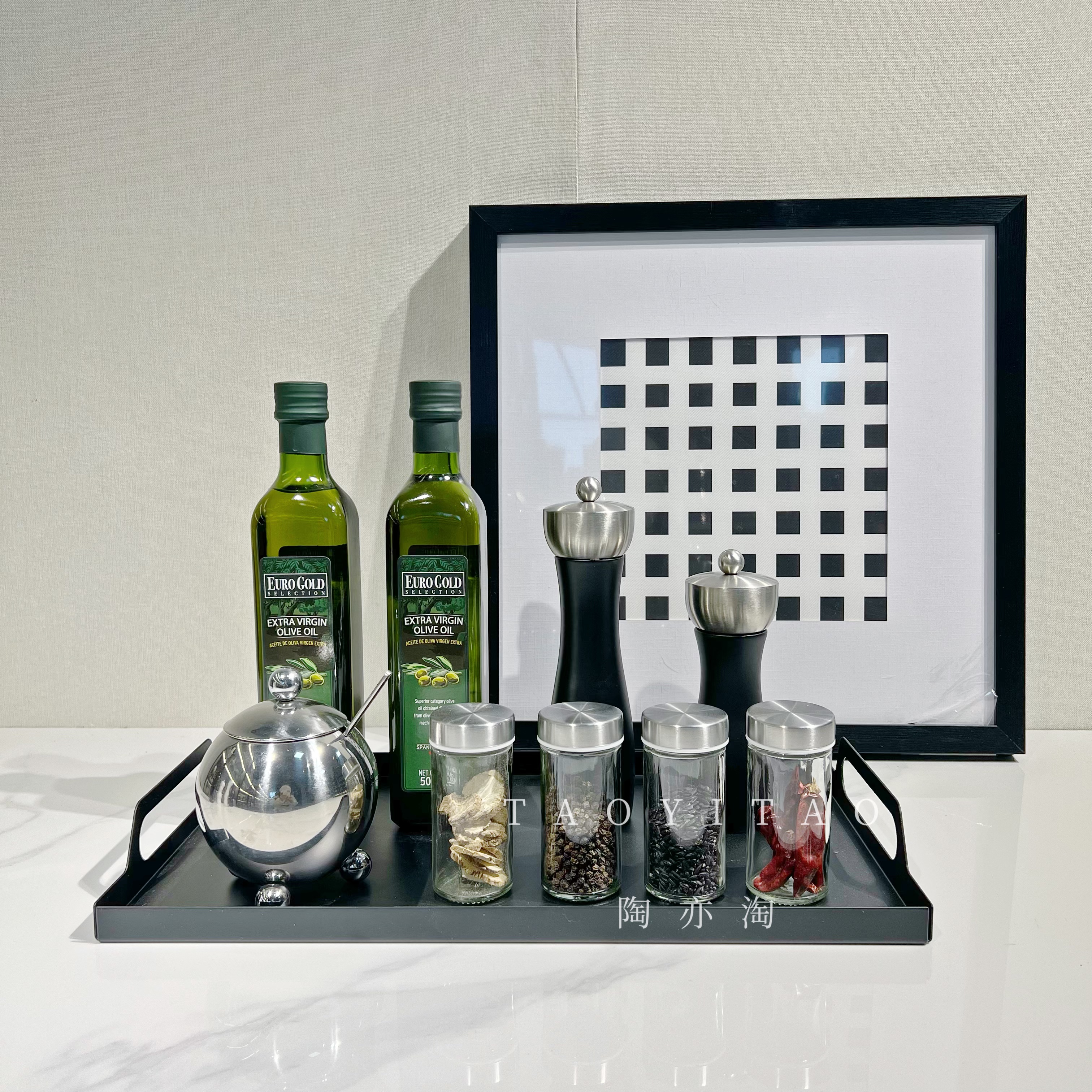 现代简约样板间料理调味组合厨房