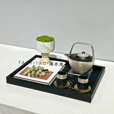 新中式古奢风茶几茶具托盘摆件套装样板间售楼处客厅桌面摆件饰品