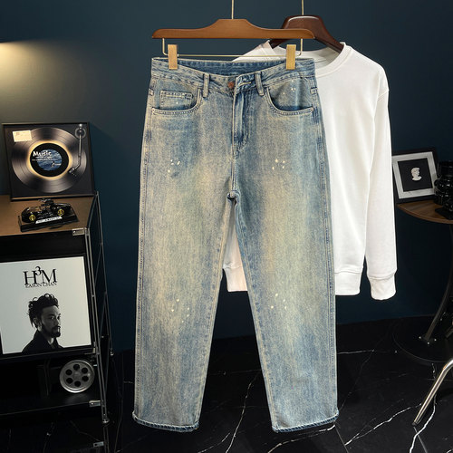 美式复古加绒牛仔裤男宽松直筒裤