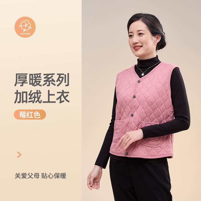 中老年加厚马甲老年人秋冬外穿系扣对襟开衫内搭女士保暖背心xc47