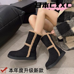 两穿毛毛棉靴子加绒加厚保暖YY09 冬季 厚底中筒雪地靴女款 2024新款