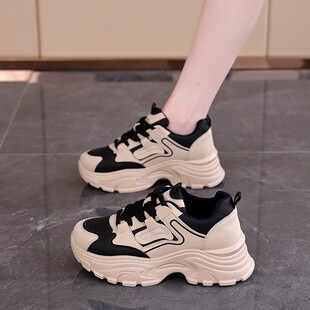 网红老爹鞋女新款春秋厚底内增高轻便运动鞋小个子休闲鞋E-56