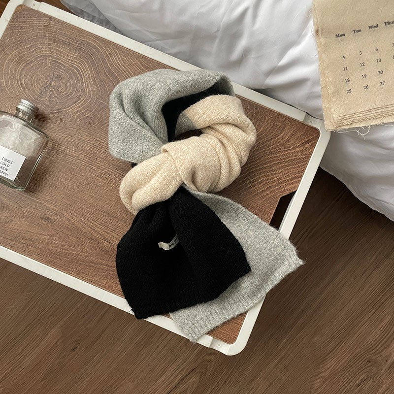 ins风韩国拼色围巾时尚优雅高级感东大门代购洋气撞色针织围SD62