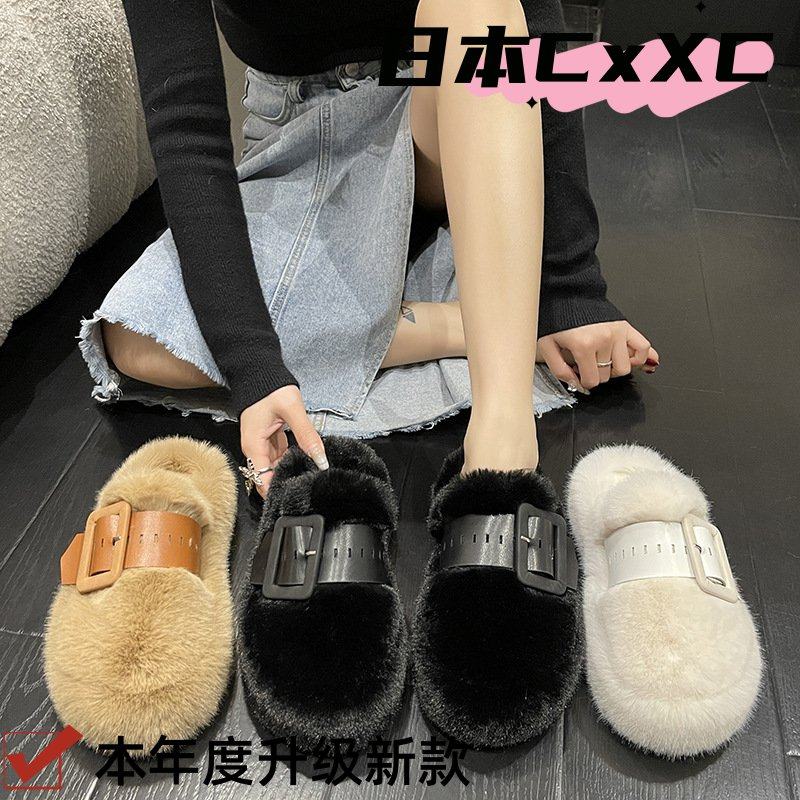 厚底毛毛拖鞋女外穿2024年新款韩版仙女包头半拖鞋女加绒貂毛YY57