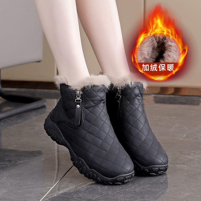 皮毛一体雪地靴女2025年新款冬季加绒加厚底时尚棉靴保暖棉鞋kl10