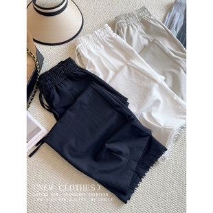 秋季 女睫毛裤 松紧腰抽绳宽松显瘦百搭休闲九分b157 脚阔腿裤 蕾丝裤