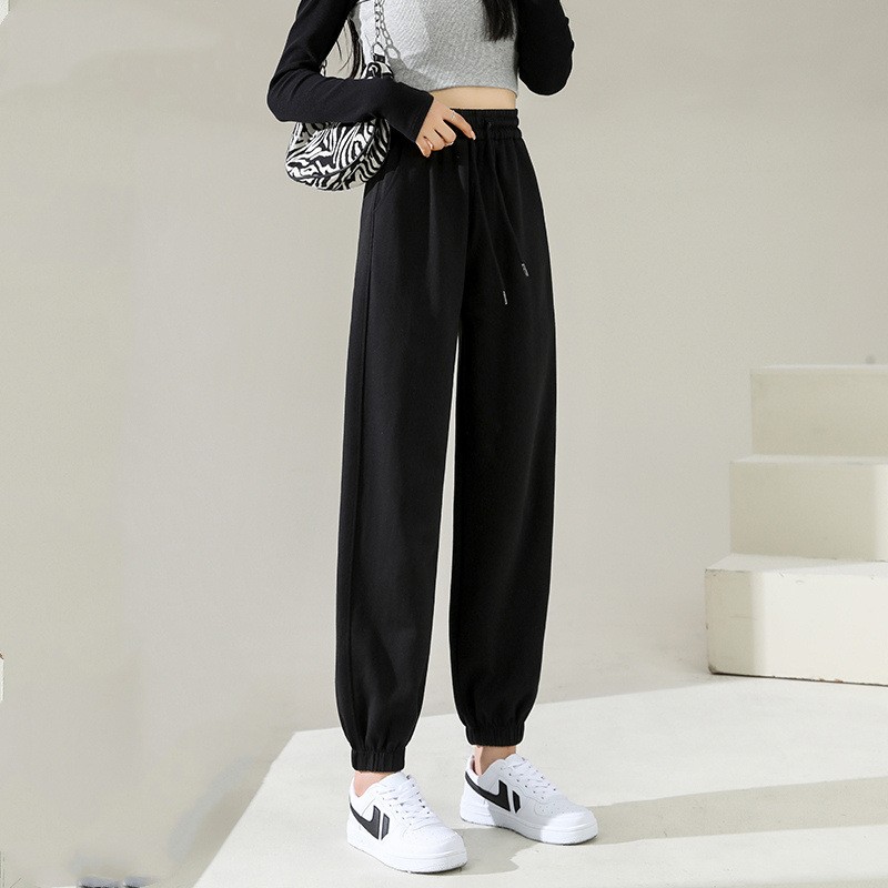 运动裤子女裤秋冬季新款九分宽松休闲百搭小个子束脚灰色舒适b254