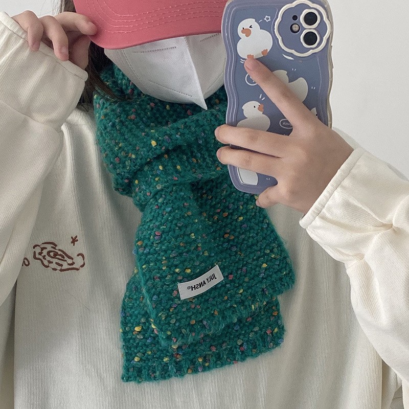 ?暖心向日葵?韩风彩虹糖豆点子纱韩系基础纯色混纺针织围巾围SD97