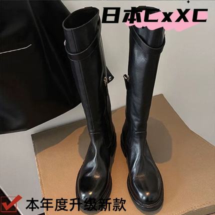 厚底真软皮长筒靴2025秋冬季新款增高弹力骑士靴高筒百搭靴子YY40