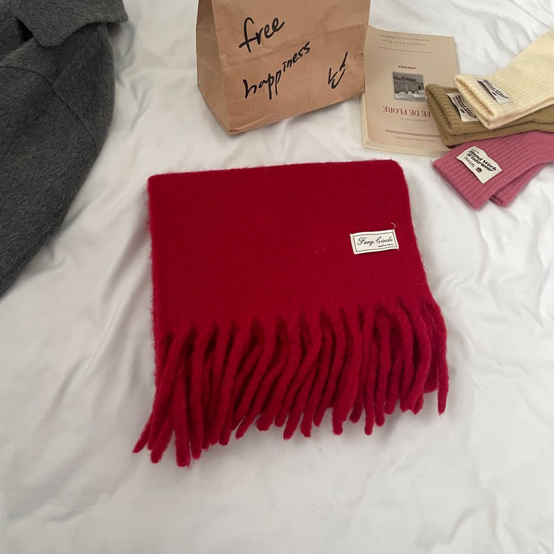 定纺20%羊毛 安哥拉红/冰岛蓝 显白气质纯色围巾仿羊绒情侣披SD40