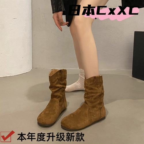 软底内增高勃肯短靴女西部靴春季显瘦一脚蹬圆头堆堆靴复古马YY01