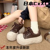 6CM厚底大头休闲鞋 面YY46 小个子增高松糕板鞋 子女2025年秋季 新款