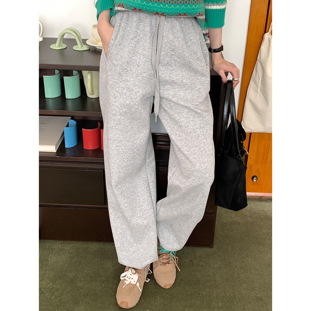 慵懒阔腿卫裤女秋冬2025新款韩版宽松显瘦松紧腰直筒运动休闲ce25