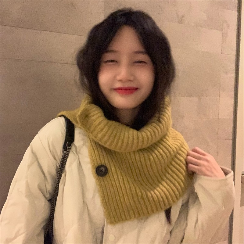 2026新款套头纽扣披肩小围脖女冬季脖套百搭针织围巾韩版保暖SD74