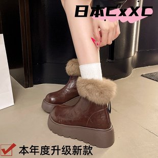 小个子网红街头厚底瘦瘦YY60 气质舒适棉鞋 毛毛短靴女2025新款 时尚