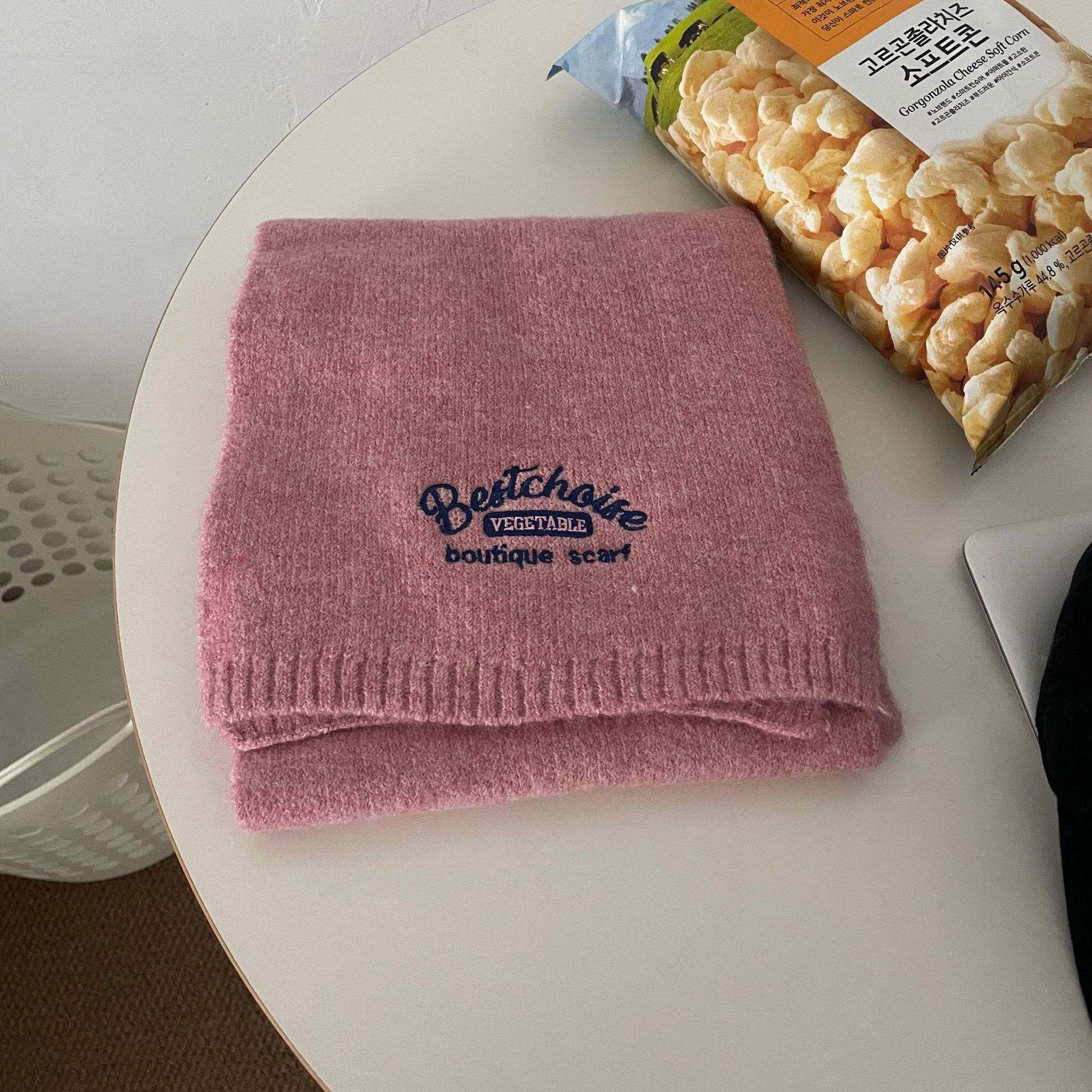 围巾女冬季学院风刺绣ins高级感羊毛混纺针织保暖毛线围脖男SD08