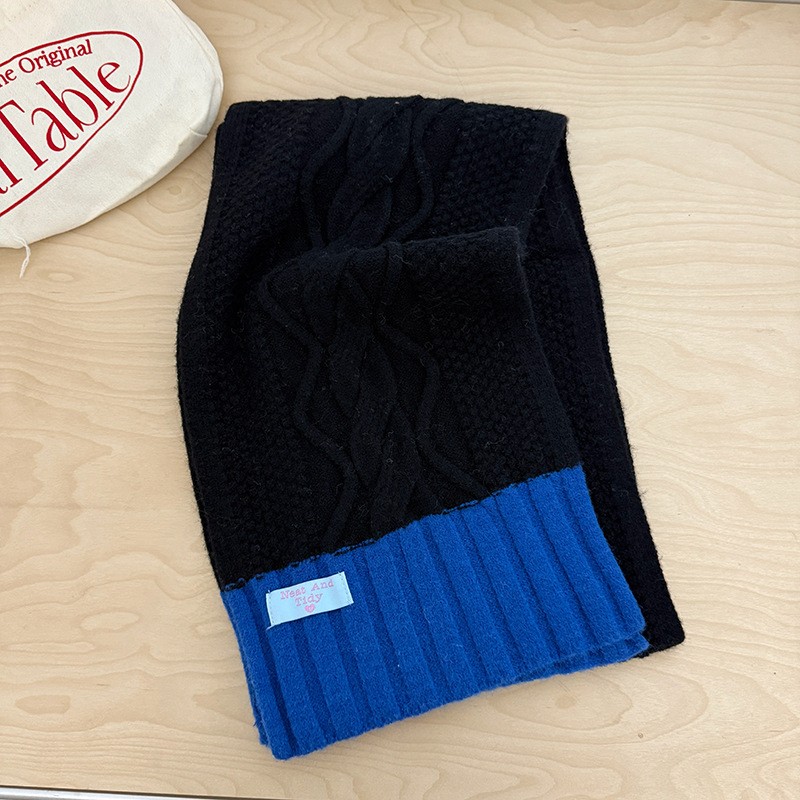 拼接边撞色麻花围巾女韩系甜美风ins情侣同款围脖冬季保暖新SD42